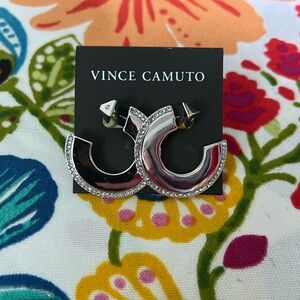 Vince Camuto Silver Pave Rimmed Fan Hoop Earrings